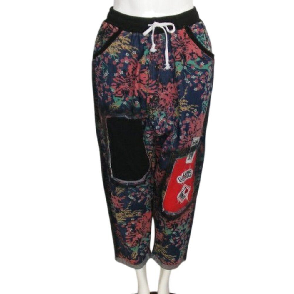 WES Pants, S, Pochacco/Sanrio, Capri, Pull on, Floral/Patches, Paint, Rap style